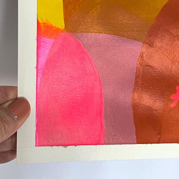 Orange Swipe 2 Original Acrylic Painting 8x8in Matted Frame Ready Squeegee Art - Picture 6 of 8